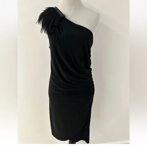 Bisou Bisou by Michele Bohbot One-Shoulder Black Feather-Cocktail Dress Size 12